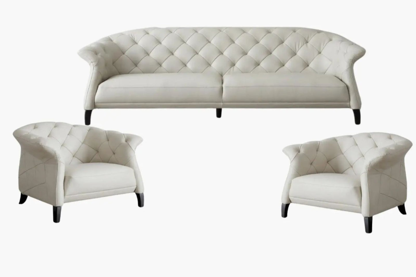 Gonzales Chesterfield Leather Suite – White 3-seater + 1 + 1